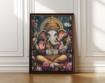 Ganesh Canvas Wall Art, Lord Ganesha Canvas Print, Hindu God Decor, Spiritual Elephant Artwork, Ganesha Painting for Meditation or Yoga Room