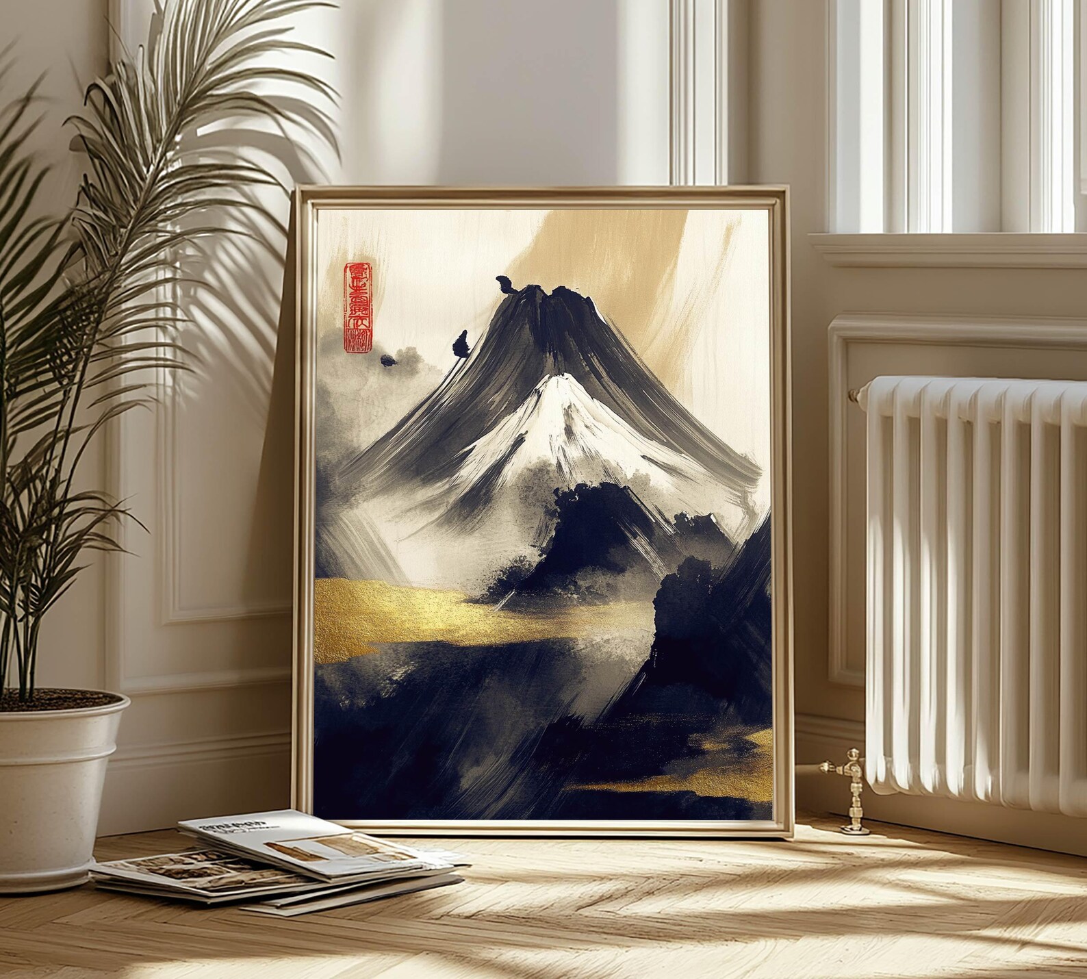 Asian Mountain Landscape Wall Art – Japandi Style Oil Painting, Chinese ...