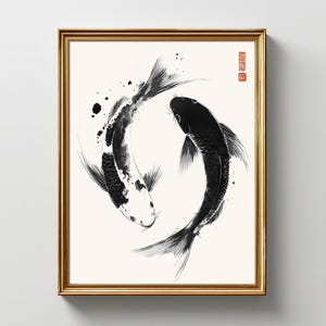 鯉のポスター、鯉のプリント、水彩鯉の絵、日本のアートプリント、鯉のアートプリント、ジャパンディウォールアート