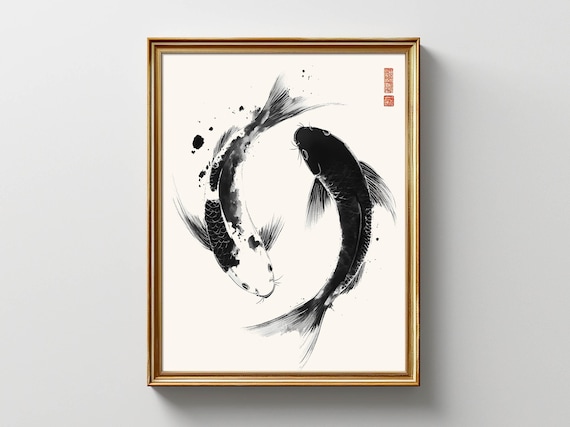Koi Poster, Koi Fish Print, Watercolor Koi Painting, Japanese Art Print, Koi Fish Art Print, Japandi Wall Art