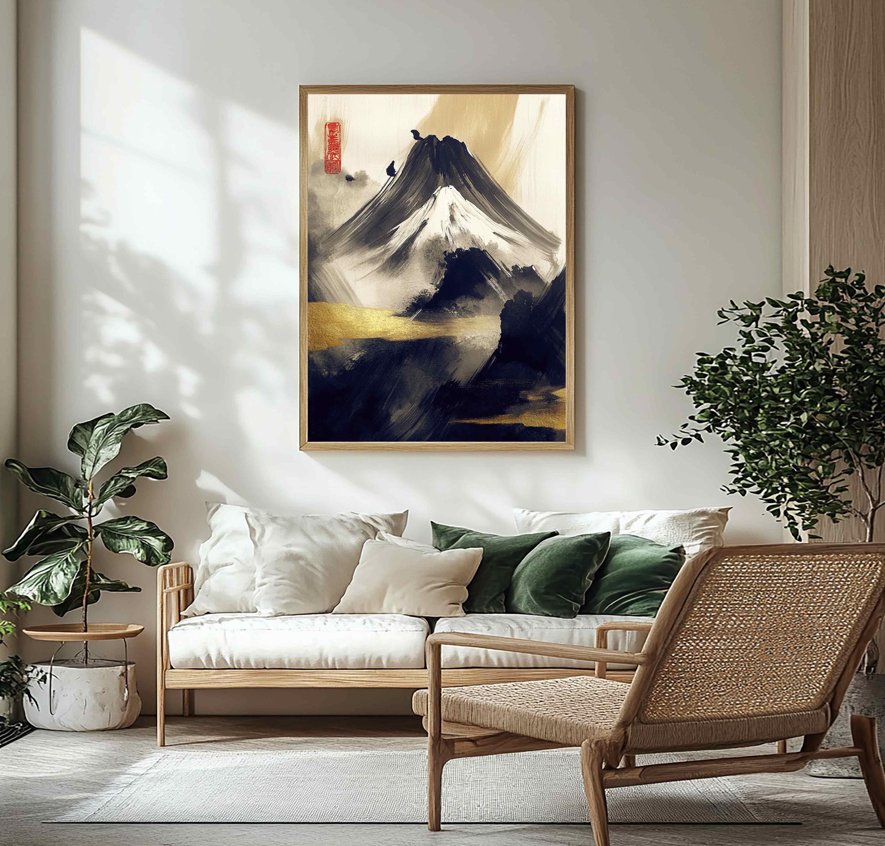 Asian Mountain Landscape Wall Art – Japandi Style Oil Painting, Chinese ...