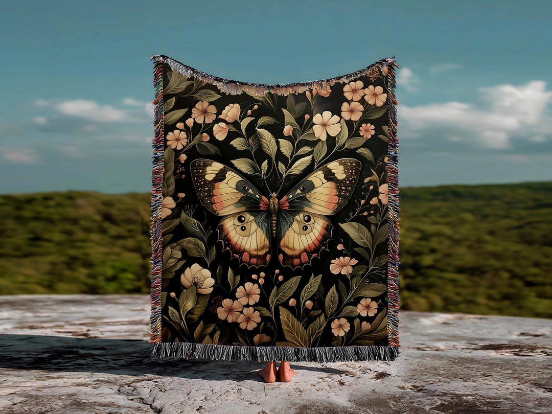 William Morris Butterfly Woven Blanket, Art Nouveau Botanical Throw ...