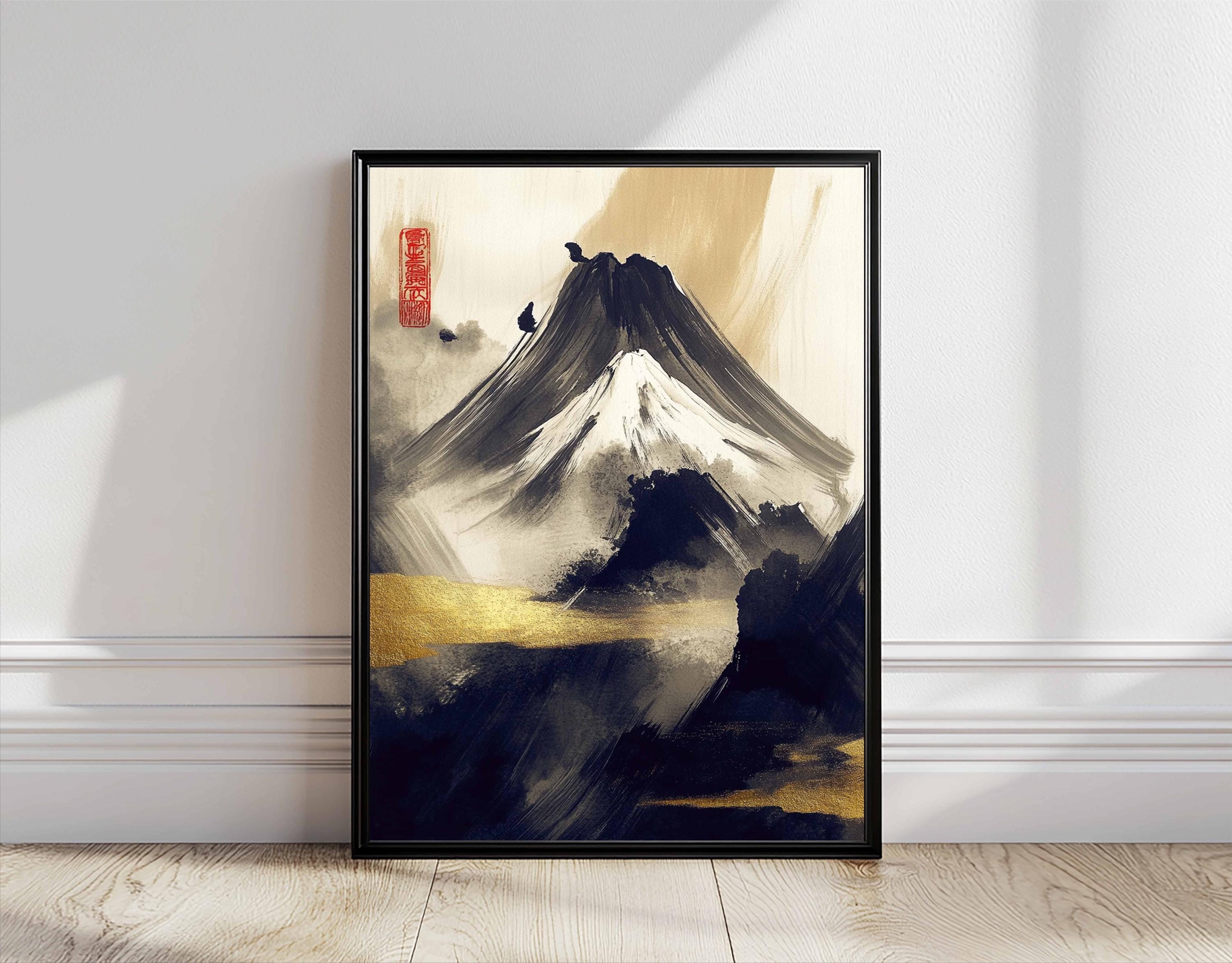 Asian Mountain Landscape Wall Art – Japandi Style Oil Painting, Chinese ...