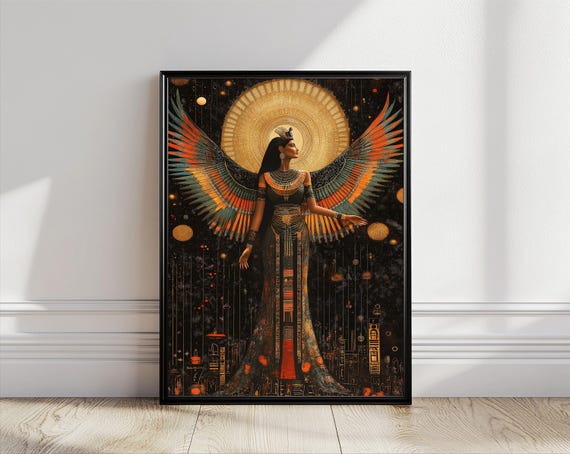 Isis Goddess Art Print, Egyptian Goddess of Magic and Healing,Ancient Egyptian Wall Decor, Divine Feminine Isis Poster, Mystical Goddess Art
