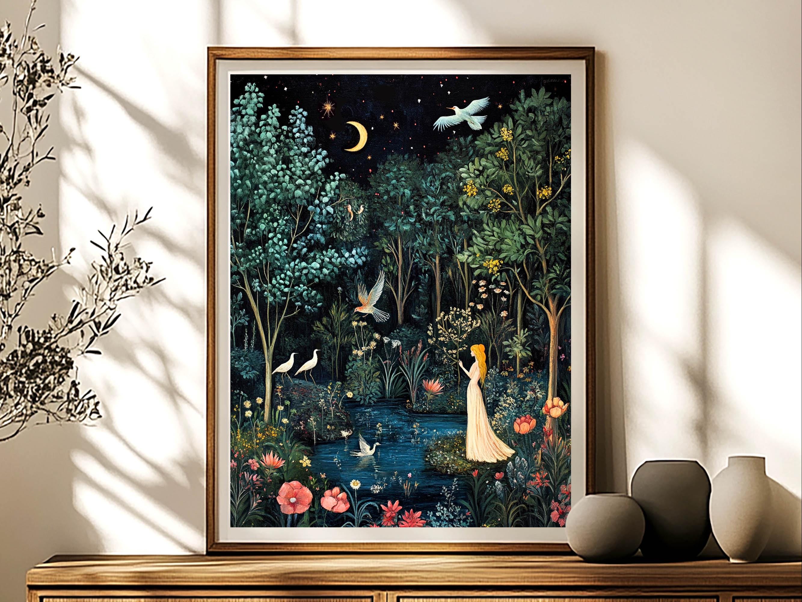 Mystical Dark Forest Art Print, Ethereal Fantasy Wall Decor, Enchanted ...