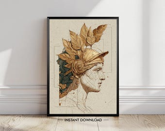 Goddess Athena DIGITAL DOWNLOAD Art, Athena Greek Wisdom Goddess PRINTABLE Wall Decor