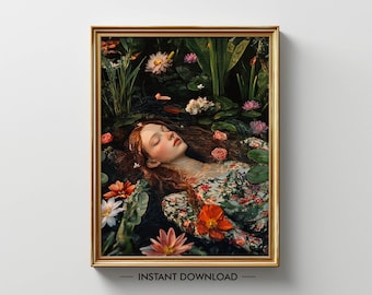 Ophelia Painting PRINTABLE, Ophelia Wall Art DIGITAL DOWNLOAD, Dark Academia Ophelia Poster