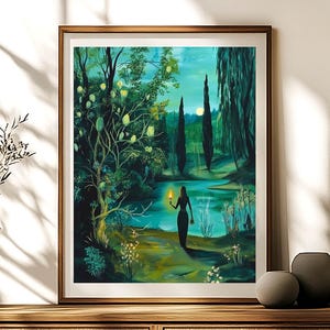 Dark Forest Fantasy Art Print, Whimsigoth Aesthetic Wall Decor,  Mystical Forest Painting