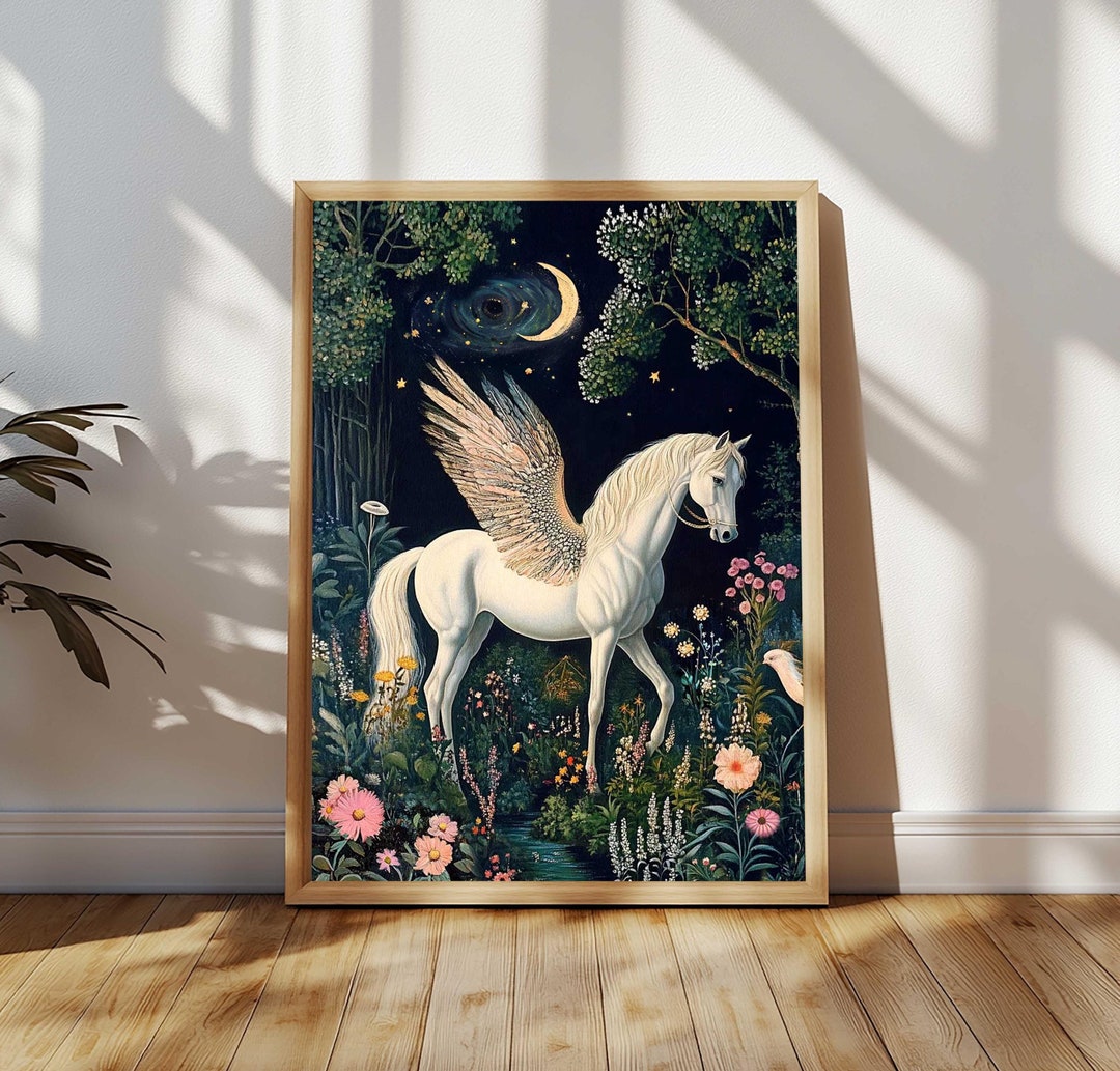 White Pegasus Wall Art, Fantasy Fairy Artwork, Mythological Animals Art ...