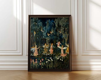 Renaissance Medieval Canvas Wall Art, Botticelli Inspired Classical Painting, Fairy & Ancient Greek Painting, Renaissance Aesthetic Decor