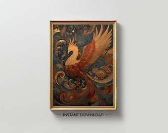フェニックス水彩画ポスター フェニックス鳥アートプリント 火の鳥