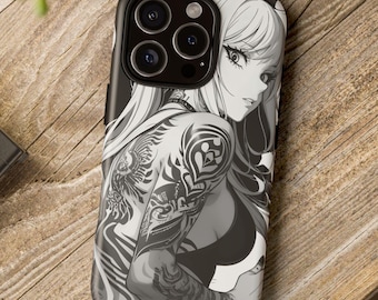 Badass Anime Tattoo Phone Case, Black And White, iPhone 17 16 15 14 13 12  Pro Max, Custom Phone Case, Durable Phone Case, Anime Phone Case