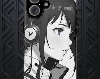 Lofi Anime Waifu Phone Case, Black And White, iPhone 17 16 15 14 13 12 11 Pro Max, Custom Phone Case, Durable Phone Case, Anime Phone Case