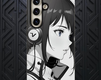 Lofi Anime Waifu Phone Case, Black And White, Samsung S 22 23 24 25 Plus Ultra, Custom Phone Case, Durable Phone Case, Anime Phone Case