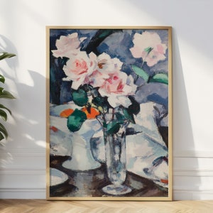Impresión de arte de pared con rosas rosadas, impresión de arte de pared vintage de SJ Peploe, póster de flores en jarrón, impresión de arte vintage, regalo para amigos, impresión de arte para sala de estar