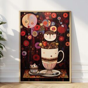 Joli art mural abstrait café, art mural café, impression de café unique inspirée de Klimt, déco café pour la cuisine, cadeau café, déco café