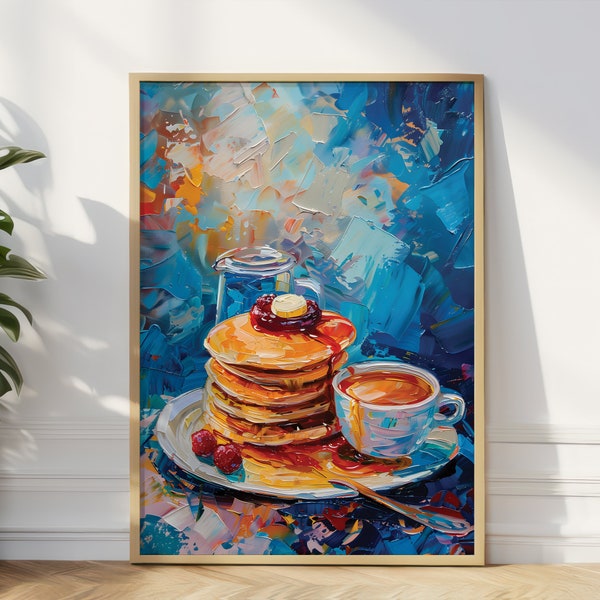 Syrupy Pancakes Art Print - Classic American Breakfast, Culinary Wall Decor, Unique Chef Gift, Stack of Pancakes Print, Diner Style Decor