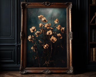 Dark Academia Botanical Print: Victorian Gothic Dried Flowers Wall Art
