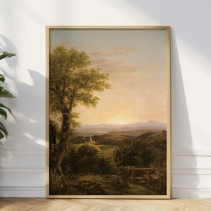 Stampa artistica da parete con paesaggio estivo vintage, stampa digitale antica del fiume, dipinti antichi estivi, arte vintage di Thomas Cole