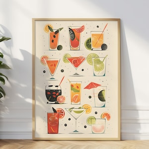 Stampa artistica da parete cocktail vintage, biglietto di compleanno cocktail, biglietto d'auguri realizzato in stile retrò, stampa cocktail colorata, arte da parete retrò