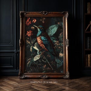 Florale Dark Academia Wandkunst, William Morris Nachtvogel Druck, Gothic Botanische Malerei, Dark Academia