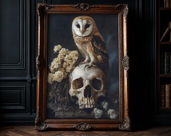 Dark Academia Sowa i Czaszka: Martwa natura na ścianę