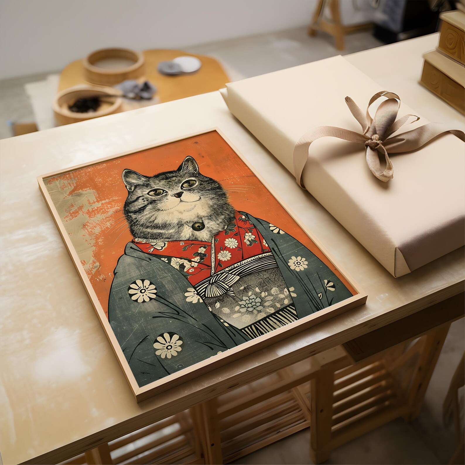 Cat in Kimono Vintage Japanese Art Print: Matsumoto Hoji Style, Cat of ...
