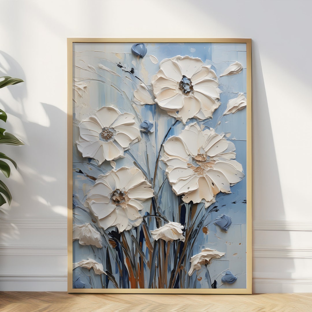 Daisy Flower Wall Art Print: White Floral Poster, Elegant Wall Decor - Etsy