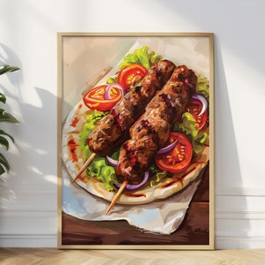 Kebab poster kunst aan de muur, Kebab poster illustratie, culinaire kunst, trendy foodie cadeau, Kebab poster print, Kebab verjaardagskaart, eten poster