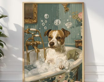 Funny Jack Russel Terrier Bathroom Art Print: Comical Canine Poster