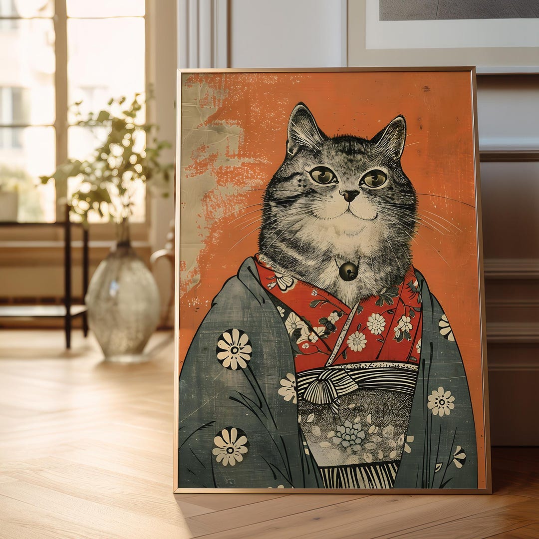 Vintage Japanese Cat Poster, Matsumoto Hoji Wall Art Print, Funny Cat ...