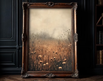 Dark Academia Field Print | Vintage Summer Landscape Wall Art (Digital Download)