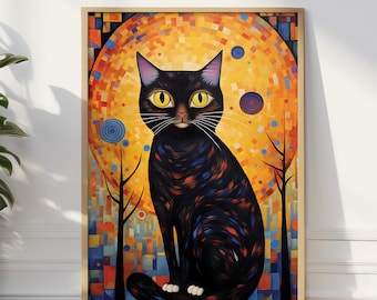 Mystery Black Cat In Woods Abstract Wall Art Print