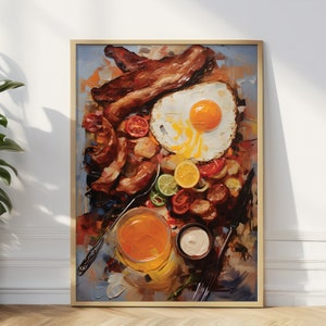 Poster Engels ontbijt eten, poster voedselgroet, kunst aan de muur, verjaardagskaart eieren en baken, kunst aan de muur eten, keukenkunstposter