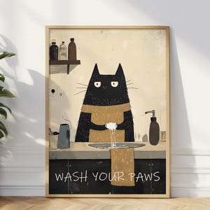 Gato preto lave suas patas pôster decoração de banheiro impressão imagem animal vintage arte de parede banheiro decoração de casa A5/A4/A3/A2