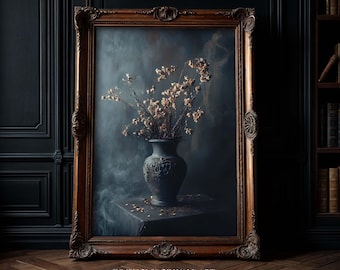 Dark Botanical Moody Print: Victorian Gothic Dried Flowers Wall Art