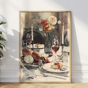 Impressão de cozinha vintage, arte clássica de jantar retrô, decoração de parede de cozinha perfeita, cartão de aniversário retrô, arte de jantar retrô, cartão de felicitações vintage