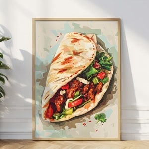 Turkse kebab eten poster, perfecte keuken kunst aan de muur, foodie verjaardagscadeau, kebab verjaardagskaart, uniek keukendecor, kebab cadeaubon