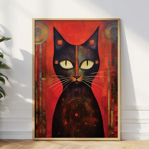 Vintage Black Cat Poster, Cat Wall Art Print, Black Cat Art, Cat Gift, Cat Lover Gift, Wall Art Print, Quality Print, Animal Wall Art Gift