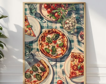 Poster vintage di Pizza Roma: stampa artistica di cibo da cucina