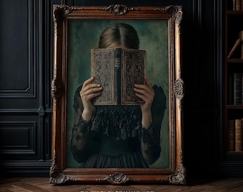 Victorian Woman Reading Art Print: Dark Academia Book Lover Decor