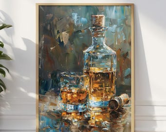 Vintage Whiskey Oil Painting: Bourbon Still Life Canvas Print