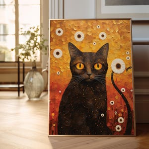 Gustav Klimt Black Cat Wall Art Print, Black vat Wall Art Decor, Klimt Inspired Wall Art Decor, Cat Lover Gift, Abstract Cat Wall Art Gift