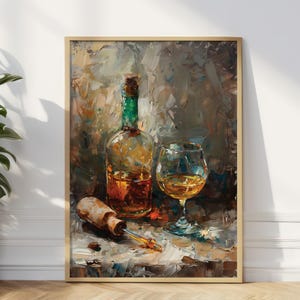 Styl malarstwa olejnego Vintage Whiskey Wall Art, Bourbon Whiskey w szklanym nadruku, wyjątkowy wystrój jaskini człowieka, idealny prezent dla miłośników whisky
