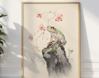 Vintage Minimalist Japanese Frog Print, Minimalist Wall Decor