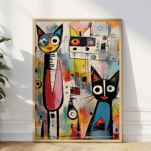 Schwarze Katze Abstrakte Wandkunst, Abstrakte Katze Poster, Picasso Stil Katze Druck, Katzen Geschenk, Katzenliebhaber Geschenk, Freund Geschenk, Wohnzimmer Poster