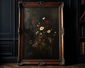 Dark Academia Botanical Print: Victorian Gothic Dried Flowers Wall Art