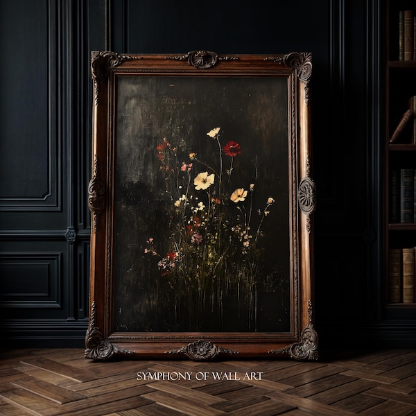 Dark Academia Botanical Print: Victorian Gothic Dried Flowers Wall Art