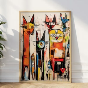Affiche abstraite de chat, art mural drôle de chat, affiche abstraite de chat fou, cadeau drôle de chat, cadeau d'amant de chat, cadeau d'ami, affiche de chat de style Picasso