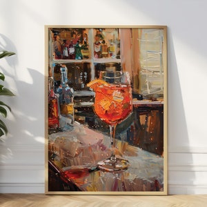 Aperol Spritz Print, Retro Italian Travel Cocktail Print, Plakat do kuchni, Modna włoska sztuka ścienna, Nowoczesne lato vintage, Sztuka wózka barowego